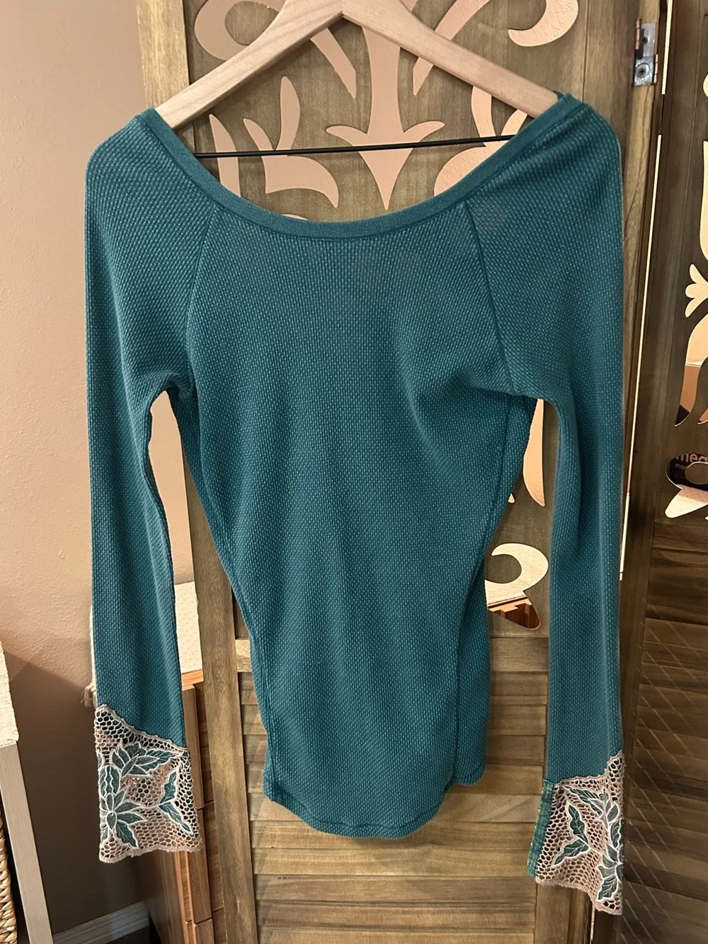 Free People Bali Babe Jade Crochet Thermal Long Sleeve